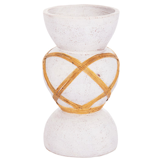 DECORATIVE FLOOR VASE MAYNARD HM4672.02S TERRACOTTA IN WHITE COLOR--RATTAN Φ27.5x50Hcm.