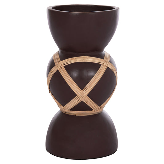 DECORATIVE FLOOR VASE MAYNARD HM4672.07L TERRACOTTA IN CHOCOLATE COLOR--RATTAN Φ32x62.5Hcm.