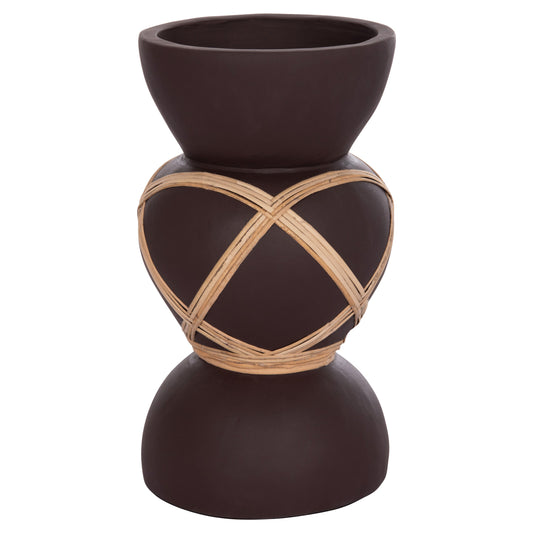 DECORATIVE FLOOR VASE MAYNARD HM4672.07S TERRACOTTA IN CHOCOLATE COLOR--RATTAN Φ27.5x50Hcm.