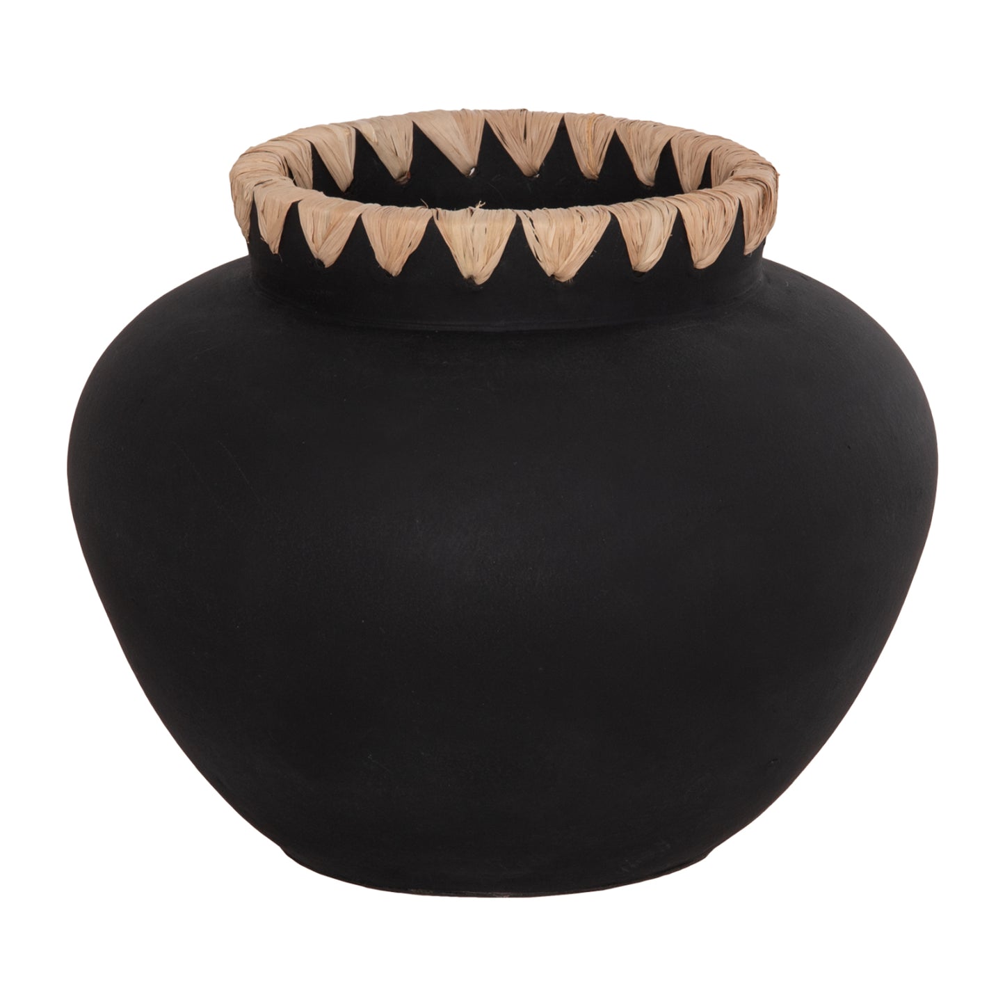 DECORATIVE VASE RENTON(L) HM4370 TERRACOTTA IN BLACK-STRAW WEAVING ON THE RIM Φ32x26.5Hcm.