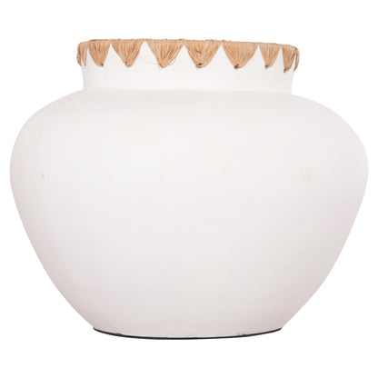 DECORATIVE VASE RENTON(L) ΗΜ4371 TERRACOTTA IN WHITE-STRAW WEAVING ON THE RIM Φ32x26.5Hcm.