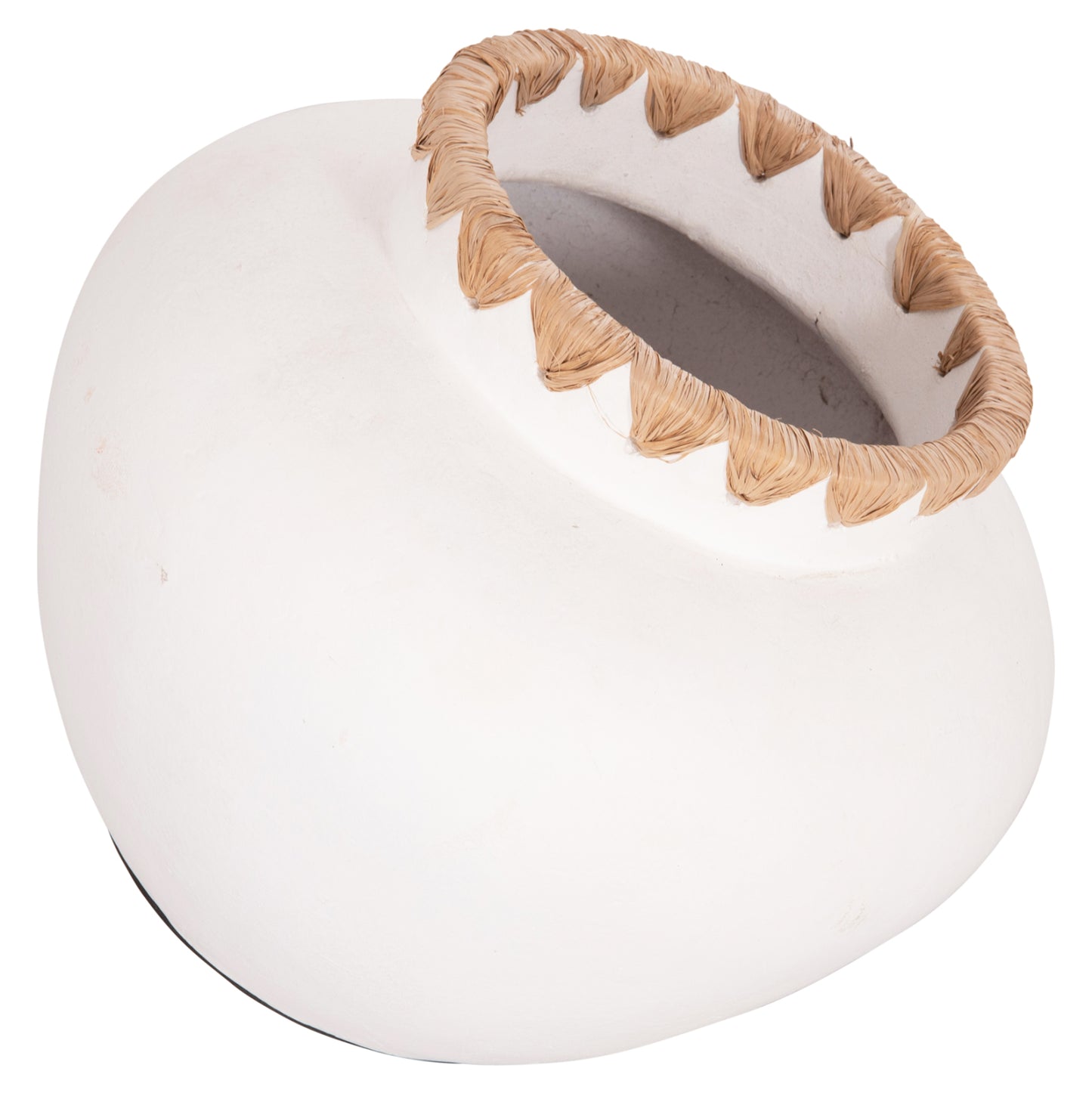 DECORATIVE VASE RENTON(L) ΗΜ4371 TERRACOTTA IN WHITE-STRAW WEAVING ON THE RIM Φ32x26.5Hcm.
