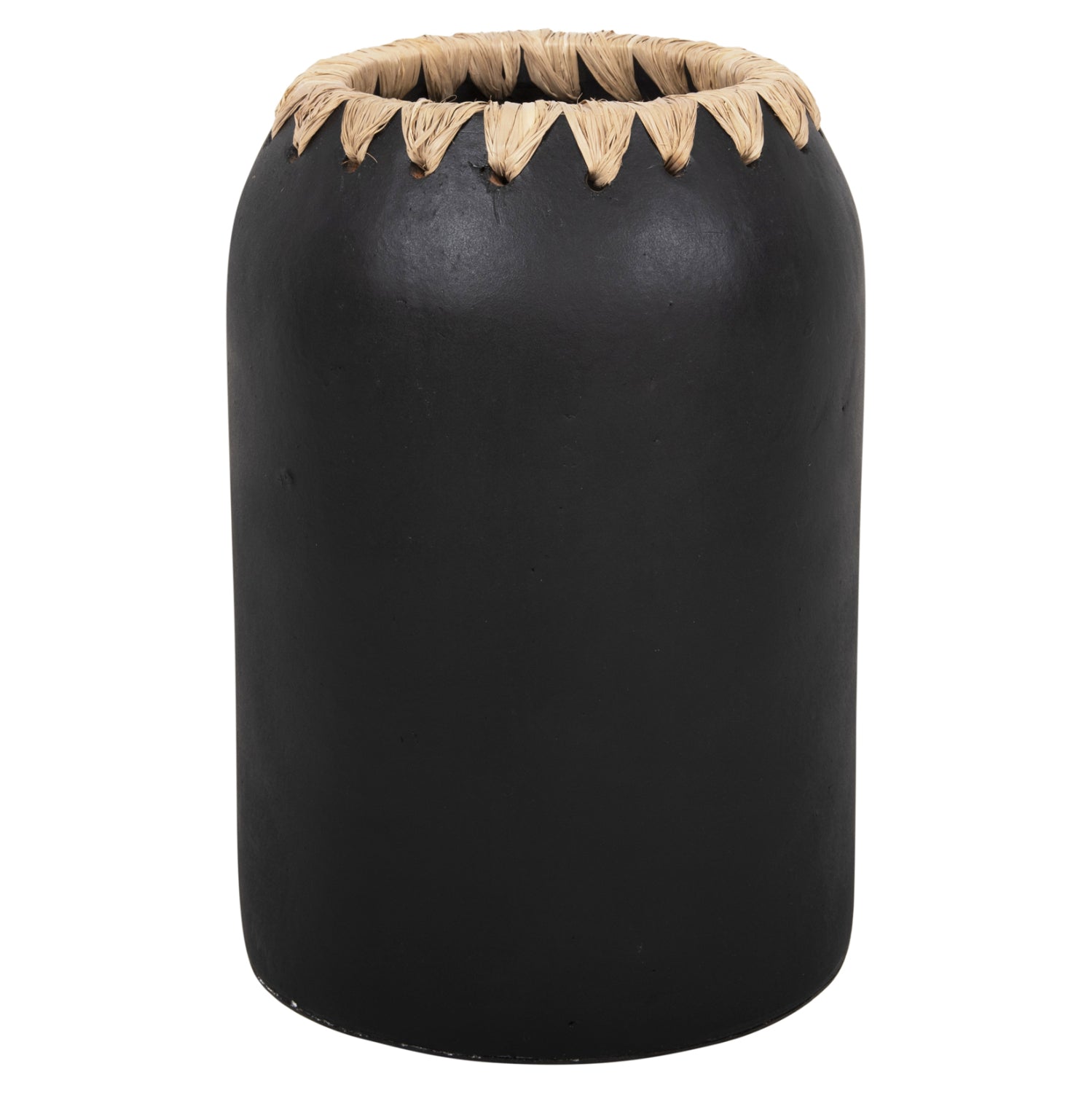 DECORATIVE VASE HM4376 TERRACOTTA IN WHITE WITH STRAW WEAVING ON THE RIM Φ21Χ32Hcm.