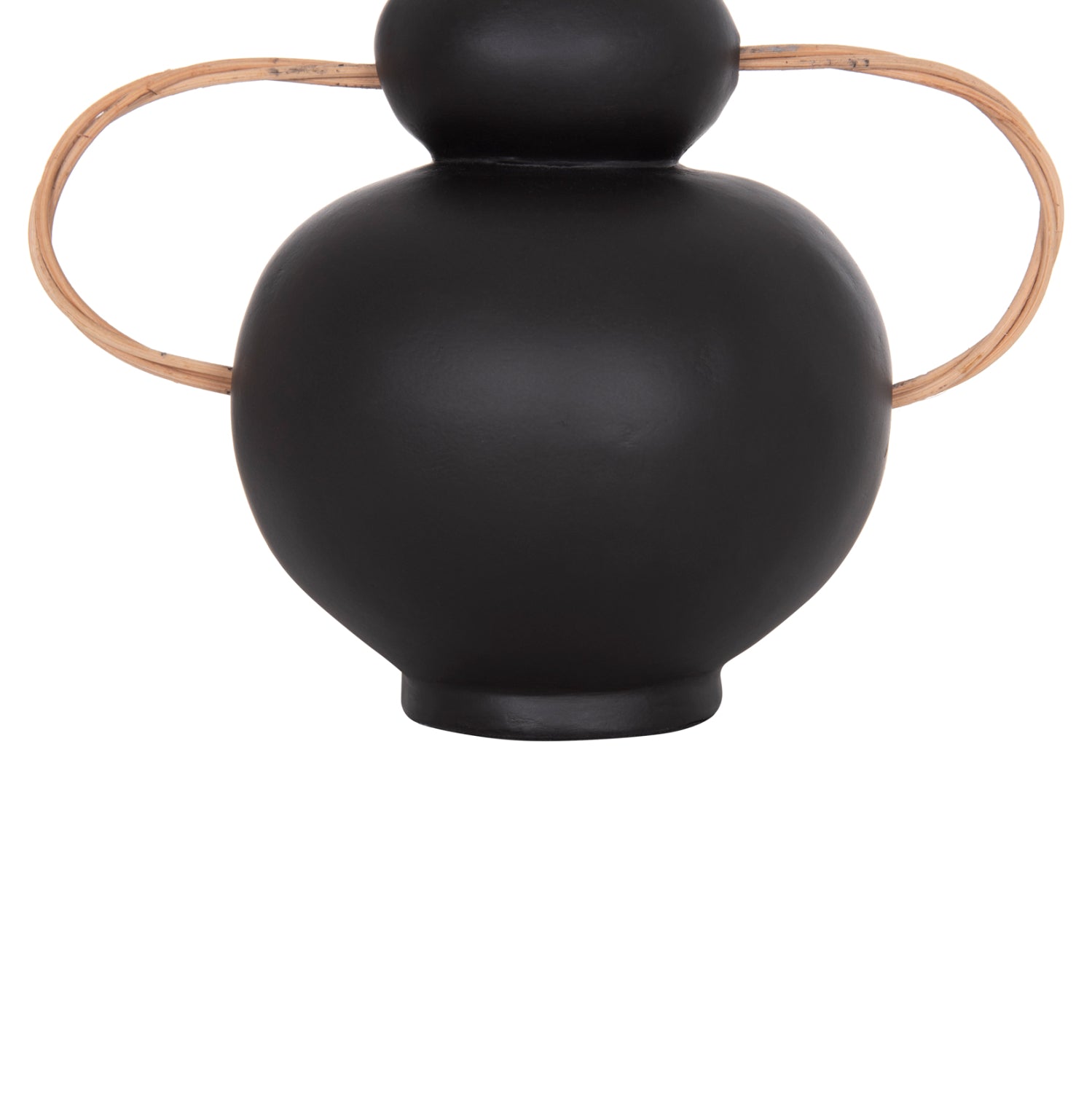 DECORATIVE VASE MIBO HM4688.01S TERRACOTTA IN BLACK--HANDLES NATURAL RATTAN 27x15x20Hcm