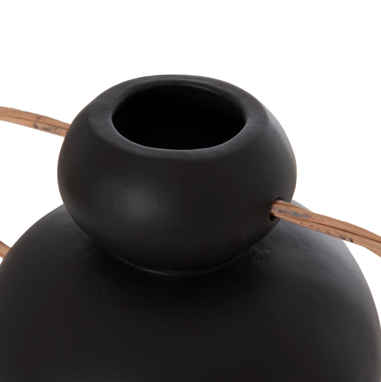 DECORATIVE VASE MIBO HM4688.01S TERRACOTTA IN BLACK--HANDLES NATURAL RATTAN 27x15x20Hcm