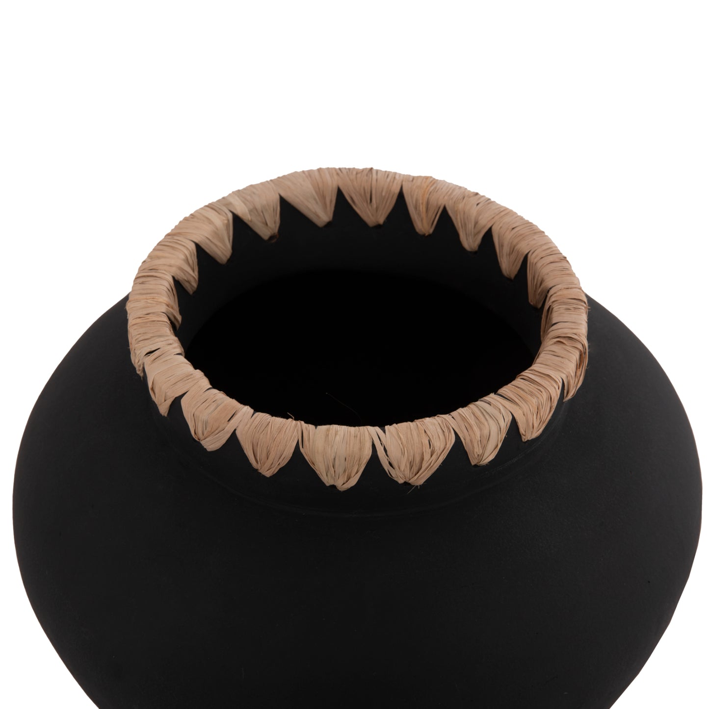 DECORATIVE VASE RENTON(M) HM4732 TERRACOTTA IN BLACK-STRAW WEAVING ON THE RIM Φ28x23Hcm.
