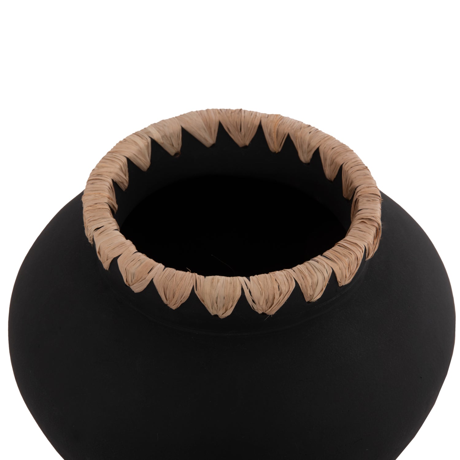 DECORATIVE VASE RENTON(M) HM4732 TERRACOTTA IN BLACK-STRAW WEAVING ON THE RIM Φ28x23Hcm.