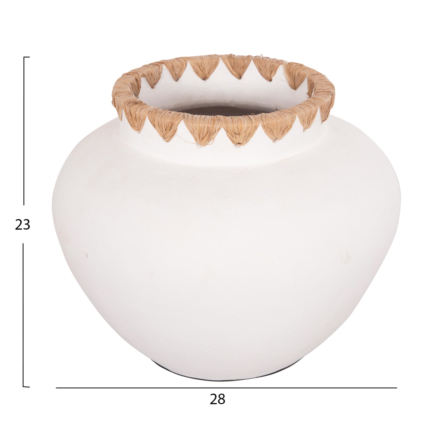 DECORATIVE VASE RENTON(M) HM4734 TERRACOTTA IN WHITE-STRAW WEAVING ON THE RIM Φ28x23Hcm.