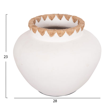 DECORATIVE VASE RENTON(M) HM4734 TERRACOTTA IN WHITE-STRAW WEAVING ON THE RIM Φ28x23Hcm.