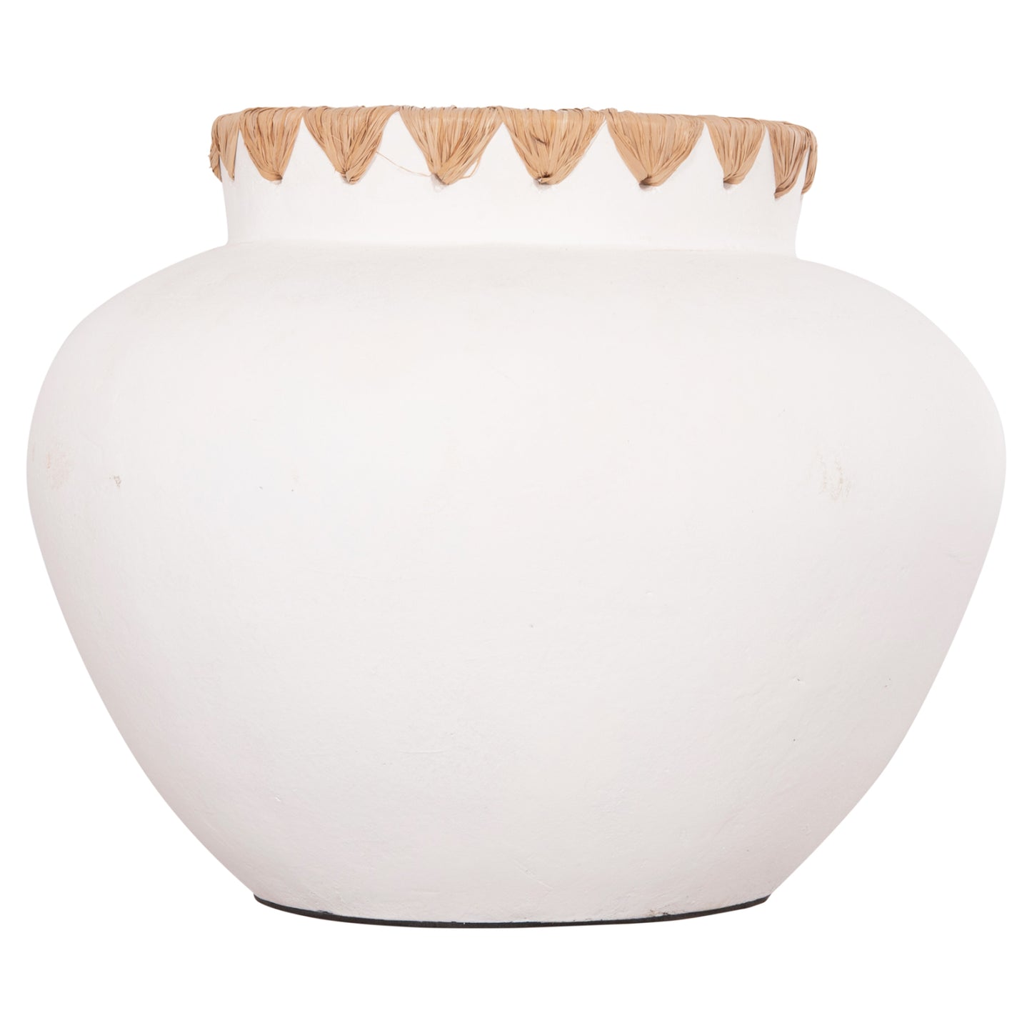 DECORATIVE VASE RENTON(M) HM4734 TERRACOTTA IN WHITE-STRAW WEAVING ON THE RIM Φ28x23Hcm.