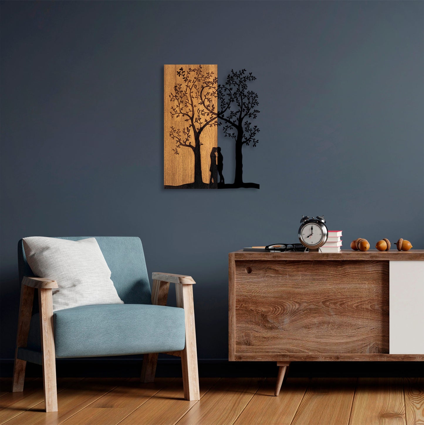WALL DECORATION HM4753-METAL IN BLACK-WOOD 45x3(thickness)x58Hcm.