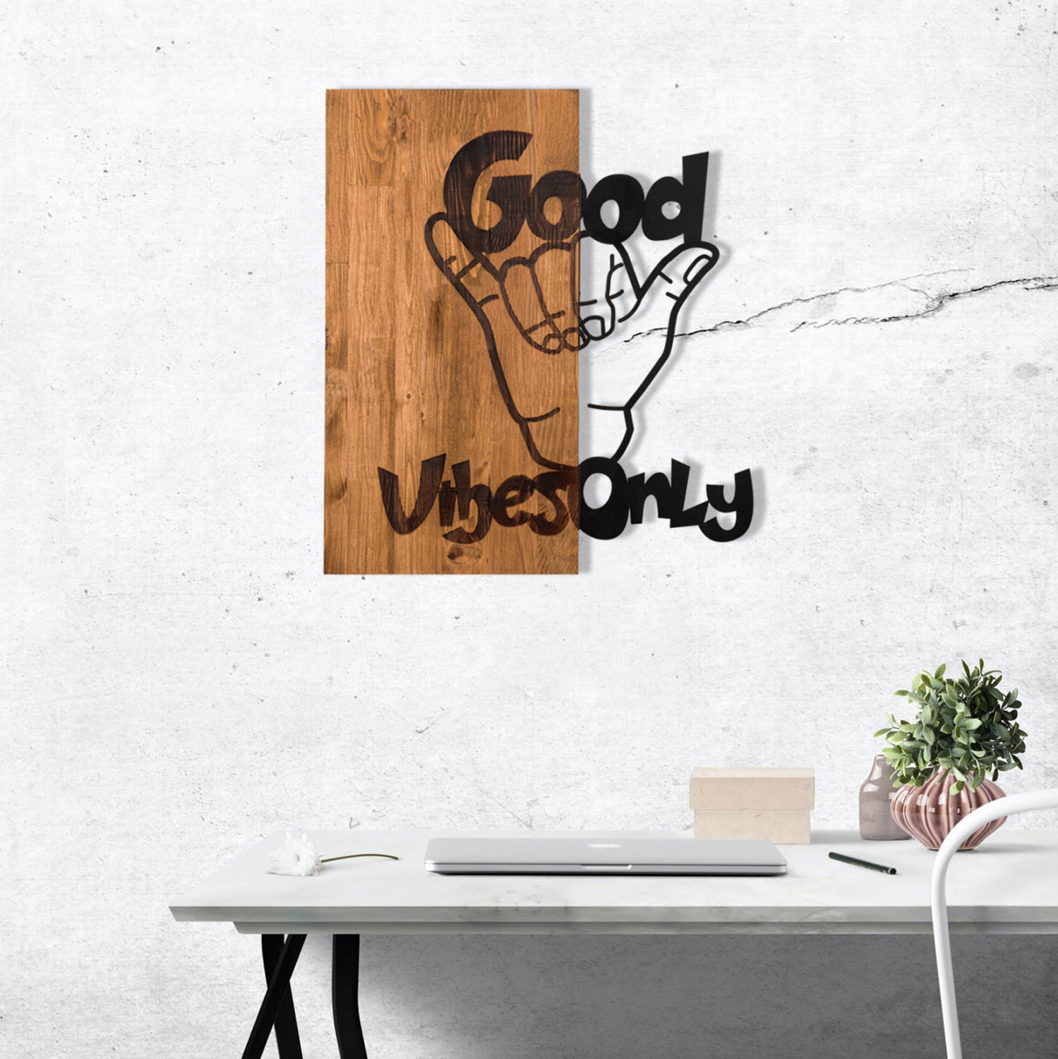 WALL DECORATION HM4810-METAL IN BLACK-WOOD 50x3(thickness)x58Hcm.