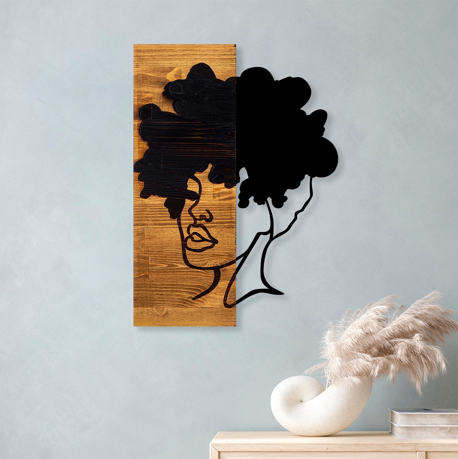 WALL DECORATION WOMAN FIGURE HM4750-METAL-WOOD 35x3(thickness)x50Hcm.