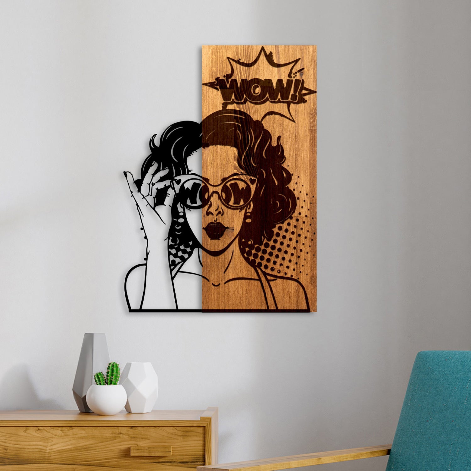 WALL DECORATION WOMAN FIGURE HM4758-METAL IN BLACK-WOOD 42x3(thickness)x58Hcm.