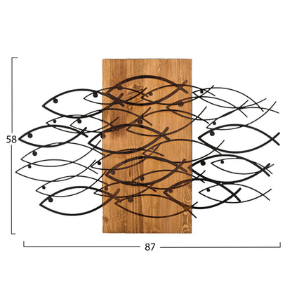 WALL DECORATION FISH HM4811-METAL IN BLACK-WOOD 87x3(thickness)x58Hcm.