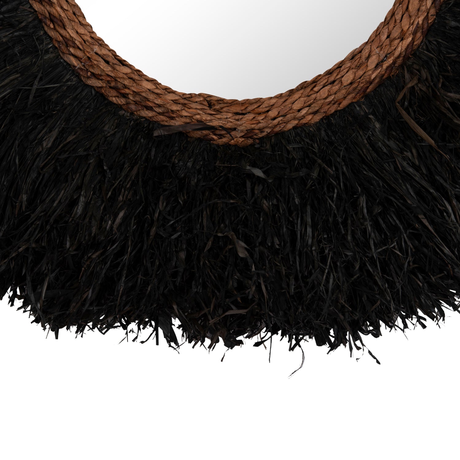 DECORATIVE ROUND WALL MIRROR BRENNO HM4713 BANANA FIBERS IN BLACK Φ80cm.