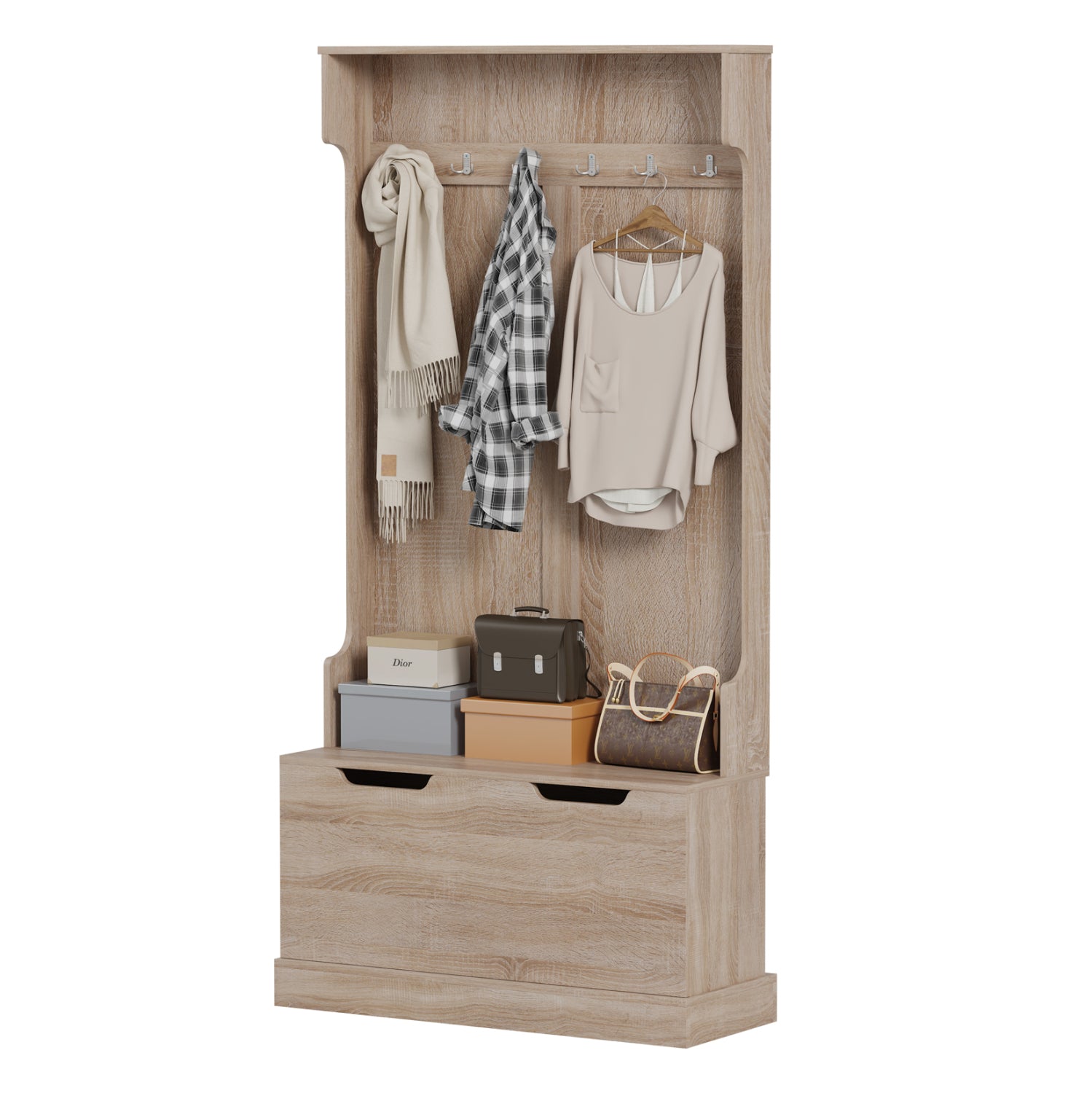 ENTRYWAY FURNITURE KAYLOR HM2475.01 WITH HOOKS&STORAGE SPACE-MDF IN SONAMA 93x34x180Hcm.