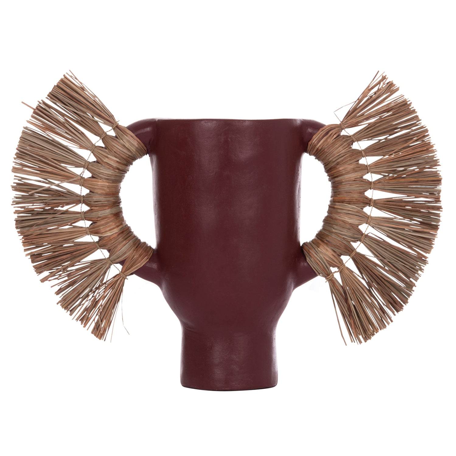 DECORATIVE TABLE VASE ALICA HM4668.06S TERRACOTA IN MAROON COLOR & GRASS--55x19x34Hcm.
