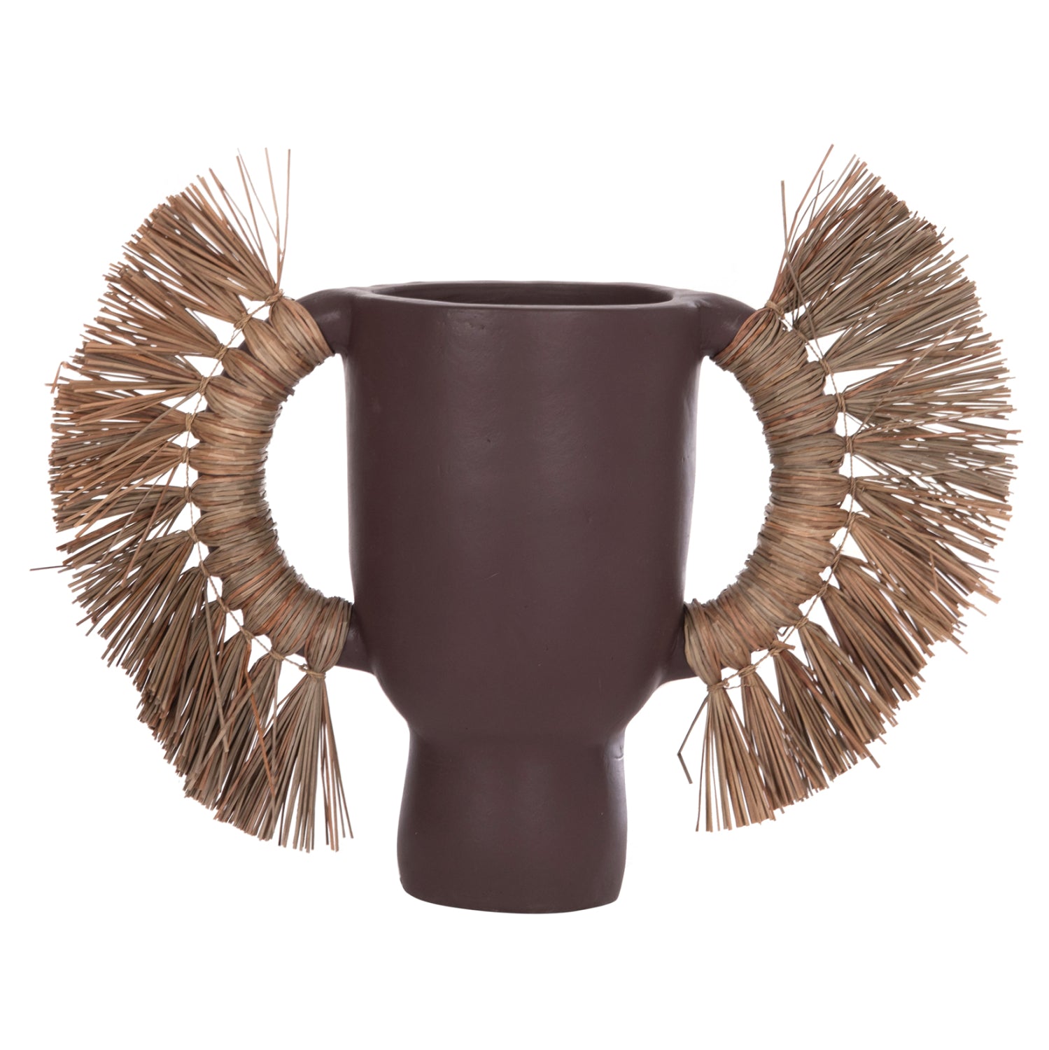 DECORATIVE TABLE VASE ALICA HM4668.07L TERRACOTA IN CHOCOLATE COLOR & GRASS--64x22x38Hcm.