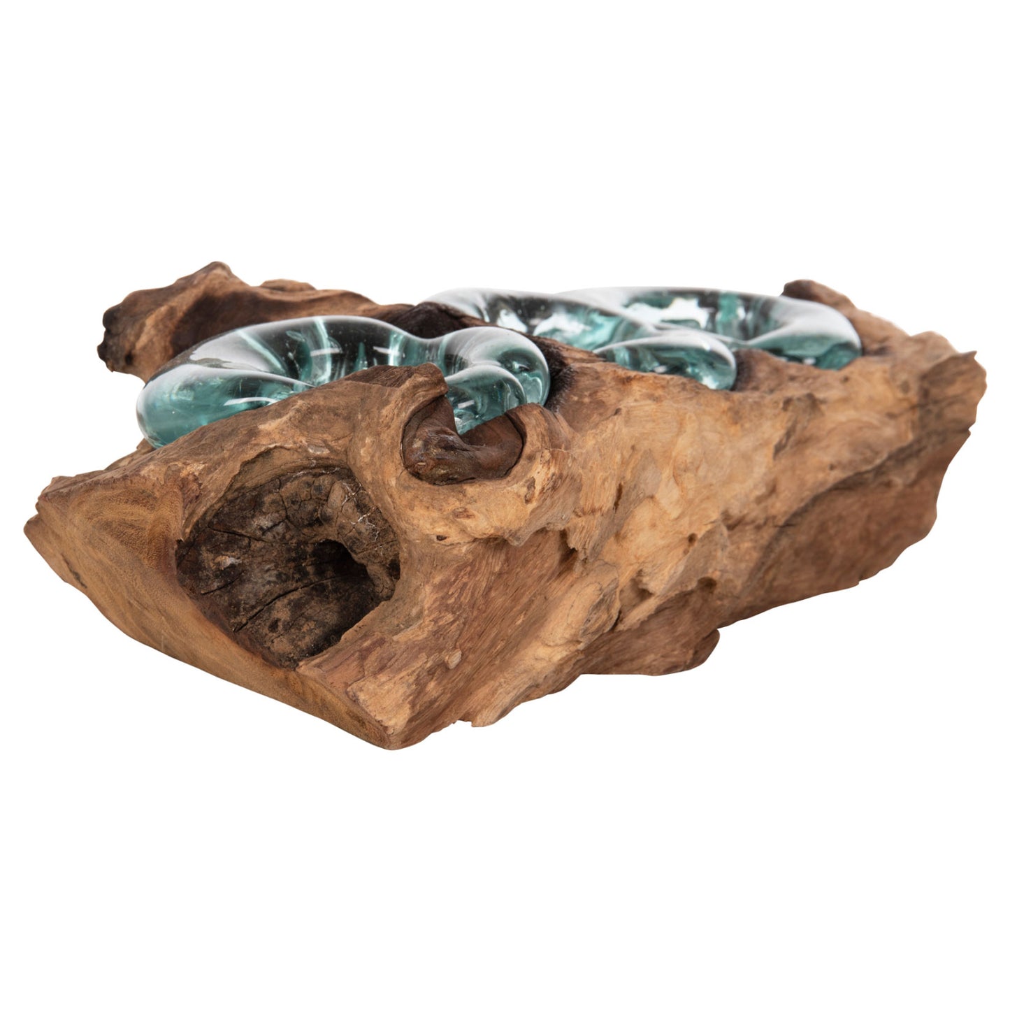 TABLE DECOR ΗΜ4282 CANDLE BASE-3 SPOTS-SOLID TEAK WOOD AND GLASS-NATURAL
