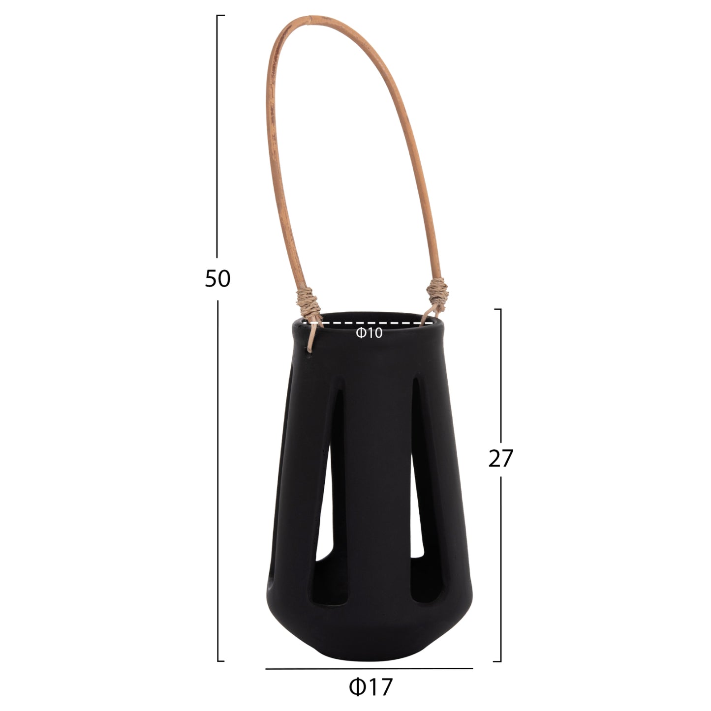 DECORATIVE TABLE LANTERN ERANTYL HM4696.01L BLACK FIBER CEMENT & RATTAN HANDLE Φ17x27Hcm