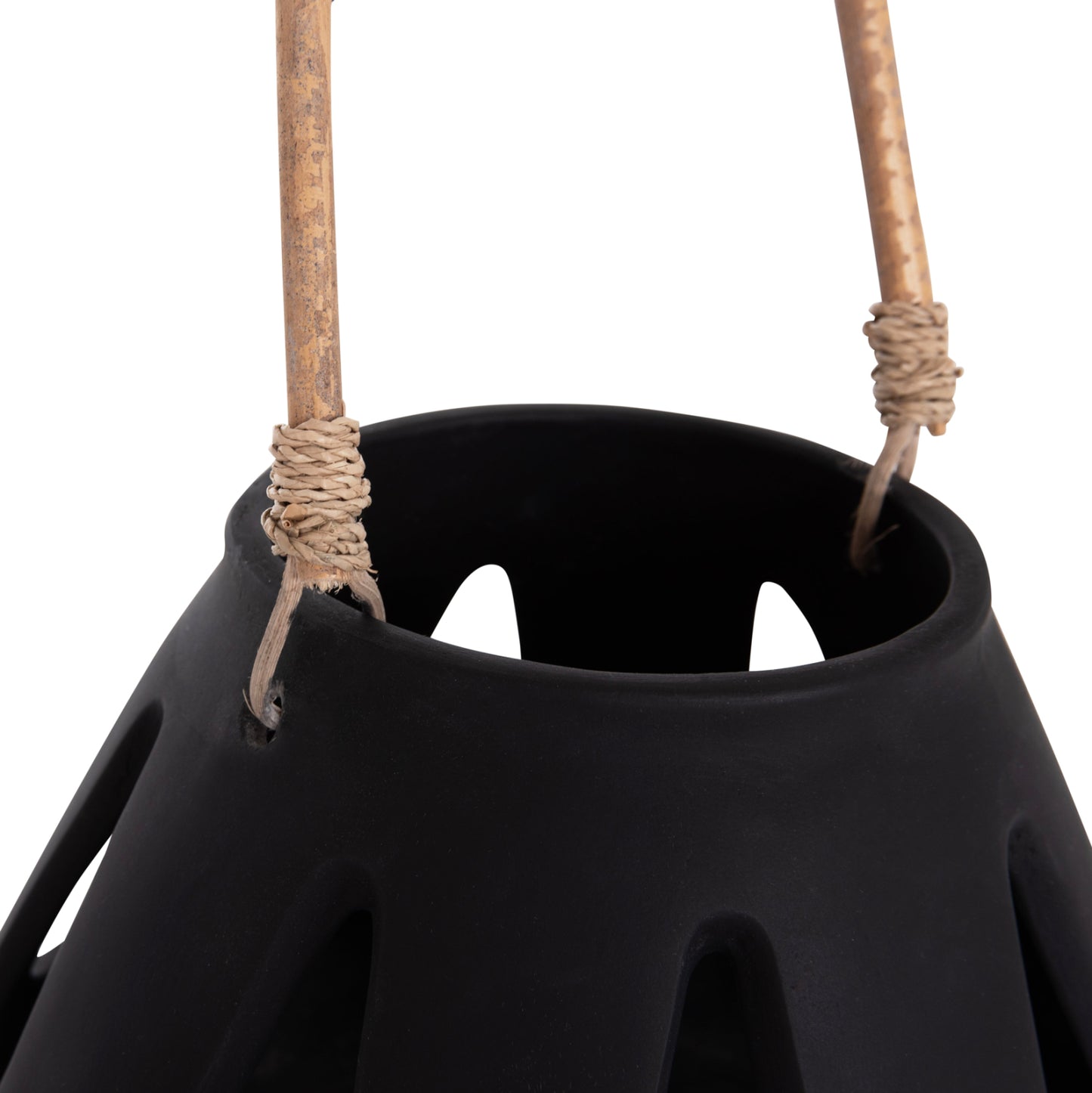DECORATIVE TABLE LANTERN ERANTYL HM4696.01S BLACK FIBER CEMENT & RATTAN HANDLE Φ25x17Hcm