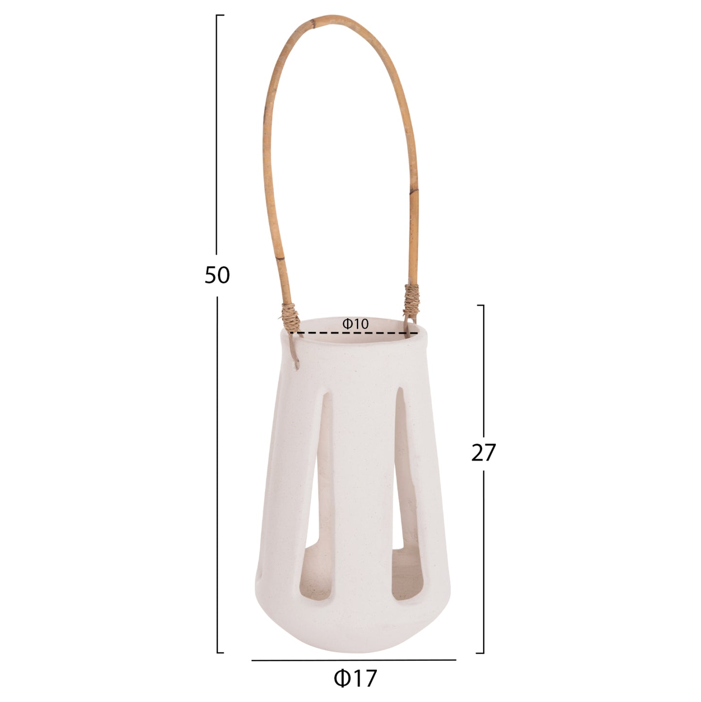 DECORATIVE TABLE LANTERN ERANTYL HM4696.02L WHITE FIBER CEMENT & RATTAN HANDLE Φ17x27Hcm