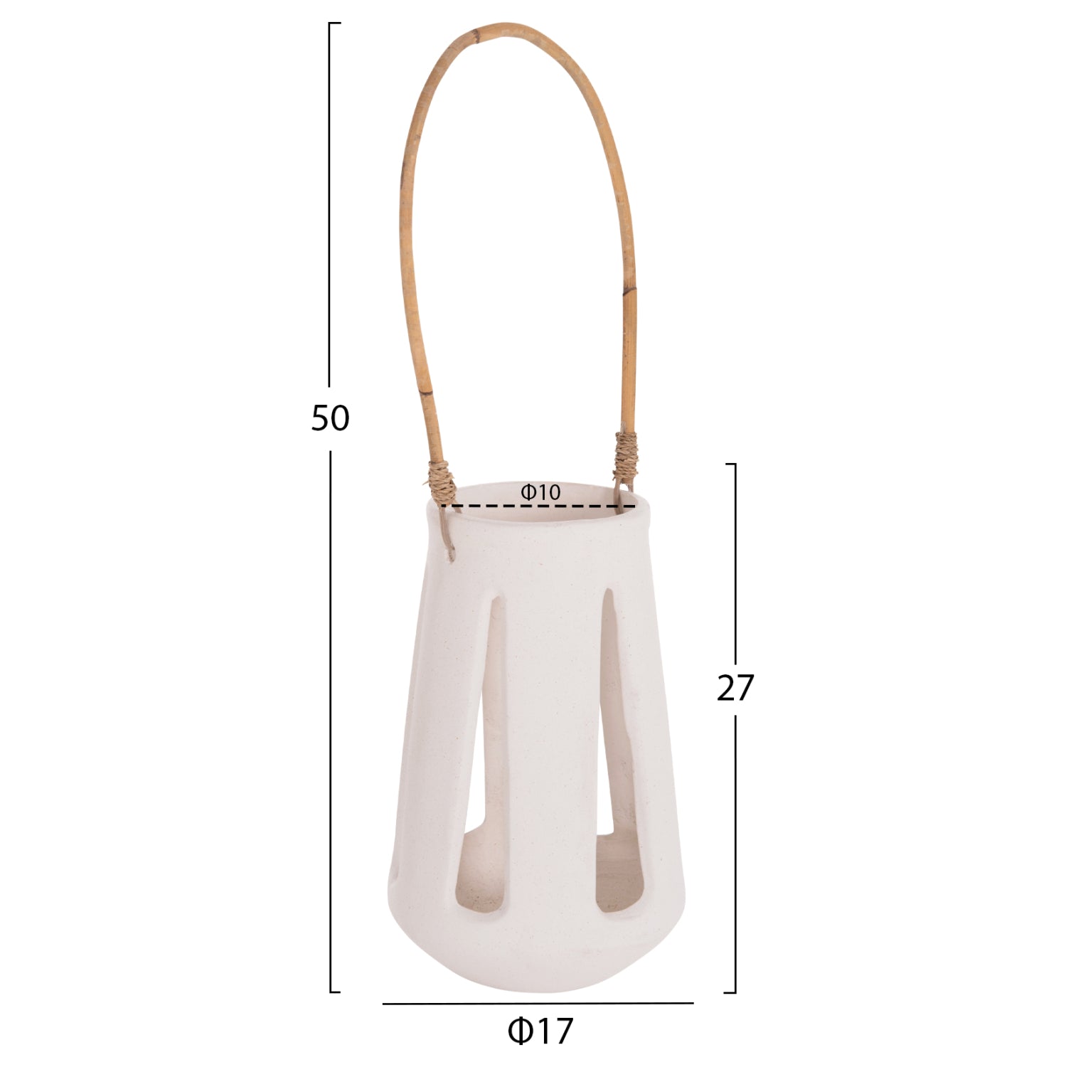DECORATIVE TABLE LANTERN ERANTYL HM4696.02L WHITE FIBER CEMENT & RATTAN HANDLE Φ17x27Hcm