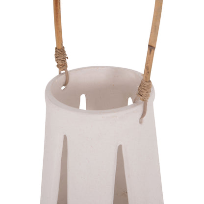 DECORATIVE TABLE LANTERN ERANTYL HM4696.02L WHITE FIBER CEMENT & RATTAN HANDLE Φ17x27Hcm