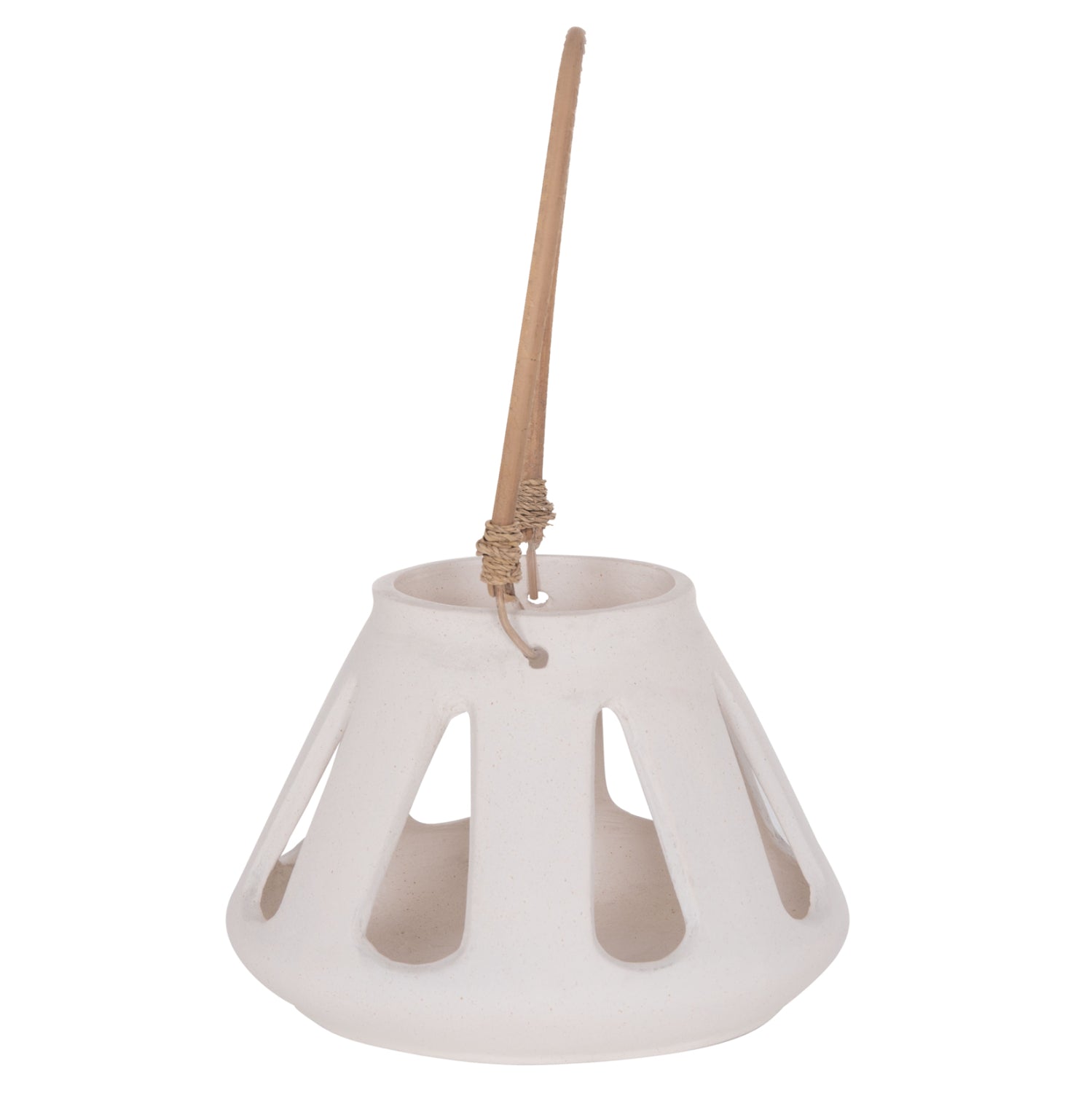 DECORATIVE TABLE LANTERN ERANTYL HM4696.02S WHITE FIBER CEMENT & RATTAN HANDLE Φ25x17Hcm