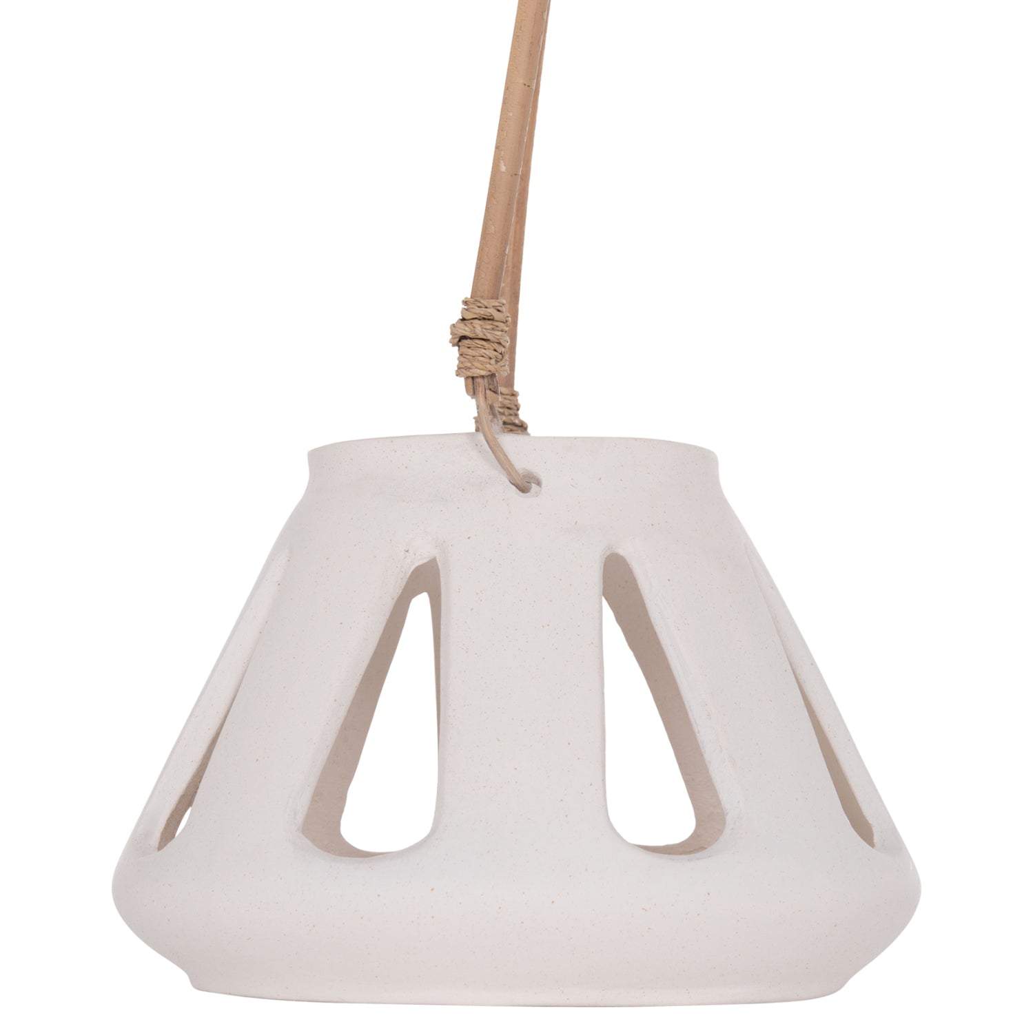 DECORATIVE TABLE LANTERN ERANTYL HM4696.02S WHITE FIBER CEMENT & RATTAN HANDLE Φ25x17Hcm