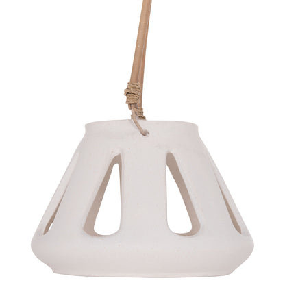 DECORATIVE TABLE LANTERN ERANTYL HM4696.02S WHITE FIBER CEMENT & RATTAN HANDLE Φ25x17Hcm