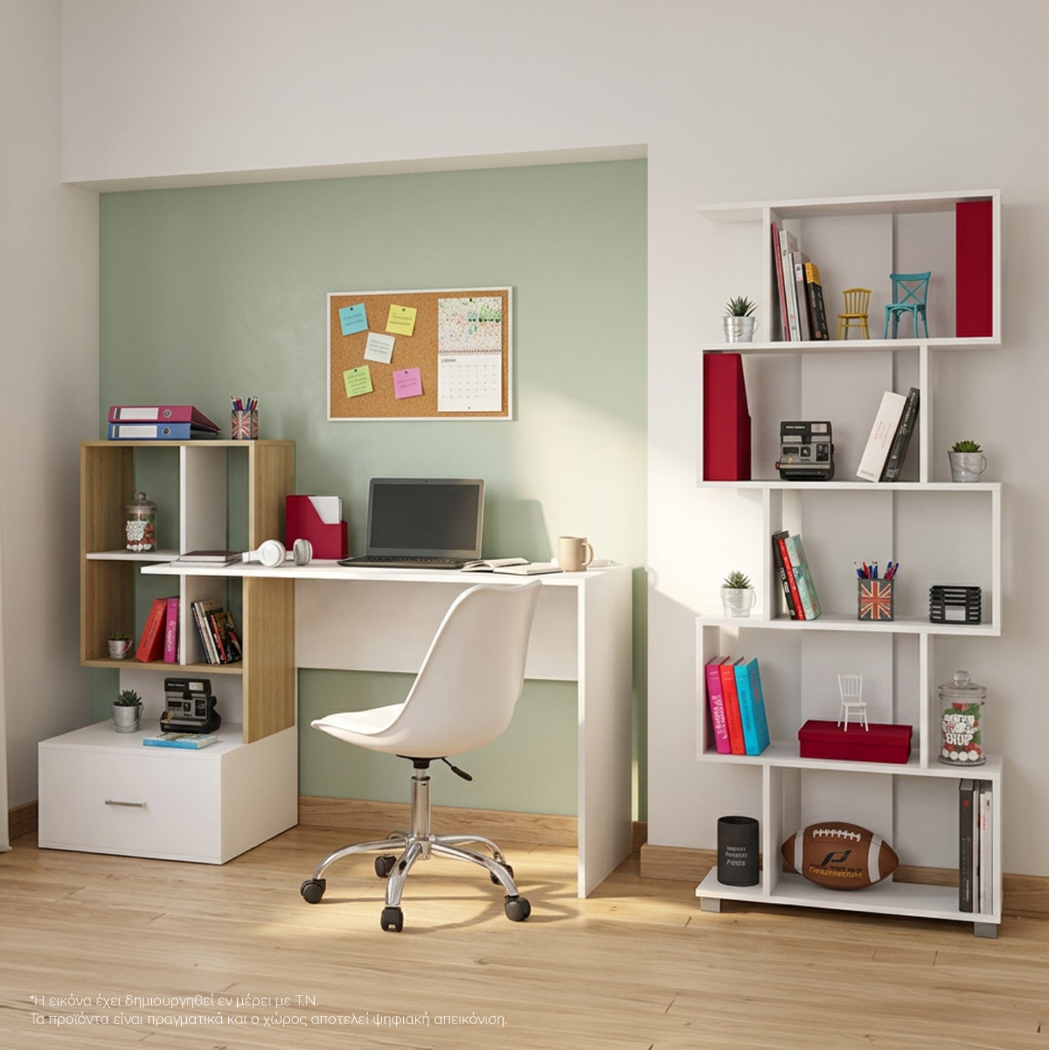 STUDENT SET 3PCS HM11205 STUDY DESK-BOOKCASE-OFFICE CHAIR--WHITE