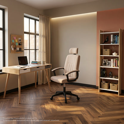 STUDENT SET 3PCS HM11209 STUDY DESK-BOOKCASE-OFFICE CHAIR---SONAMA/BEIGE