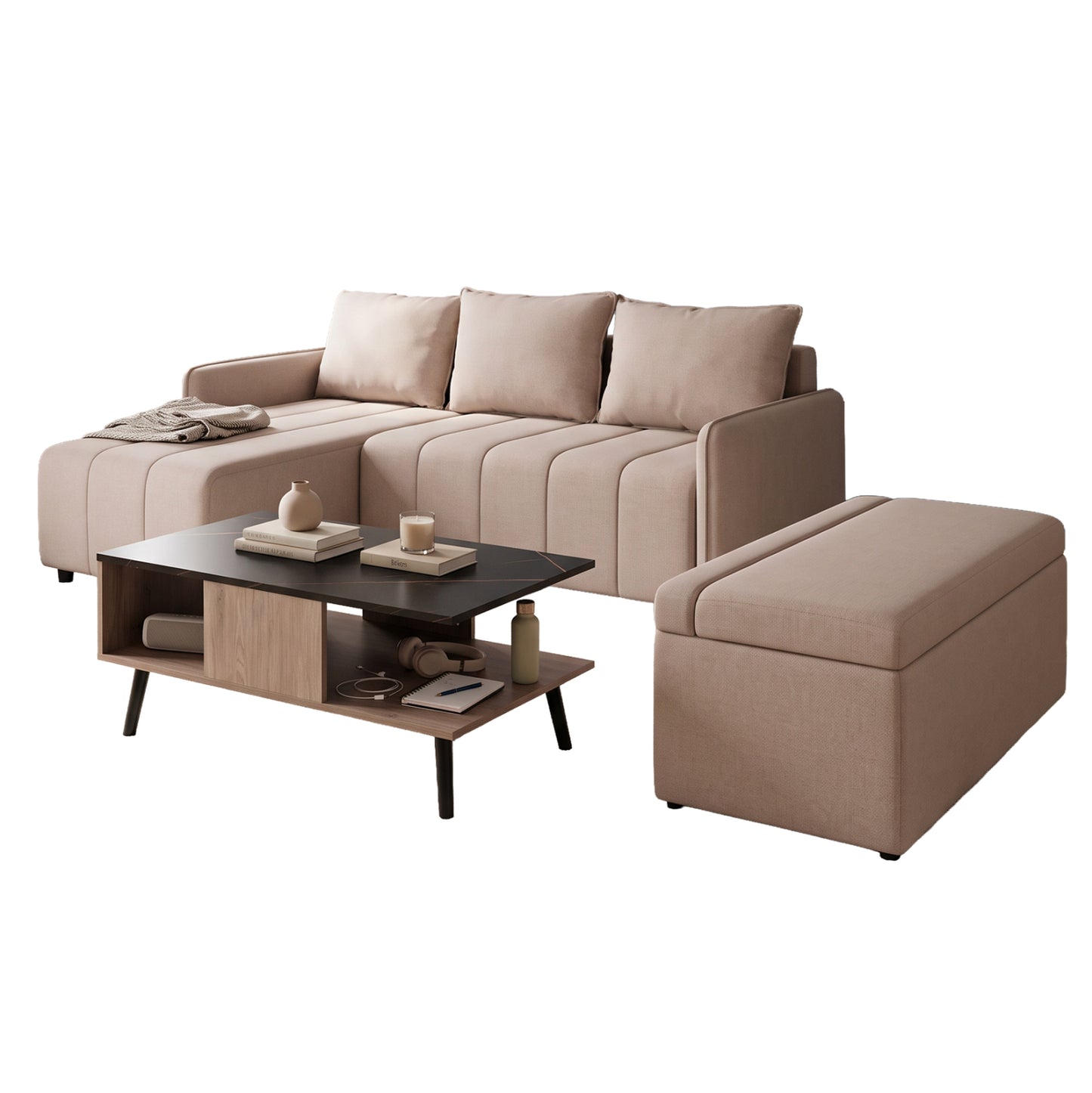 STUDENT PACK 3PCS LIVING ROOM HM11384 BEIGE