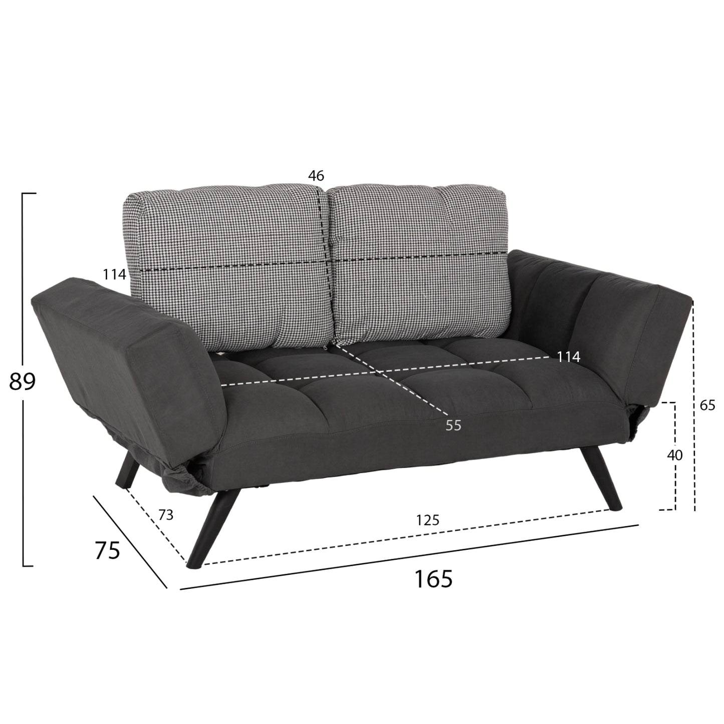 STUDENT LIVING ROOM SET 3PCS HM11385 GREY FABRIC--MDF IN BLACK MARBLE COLOR