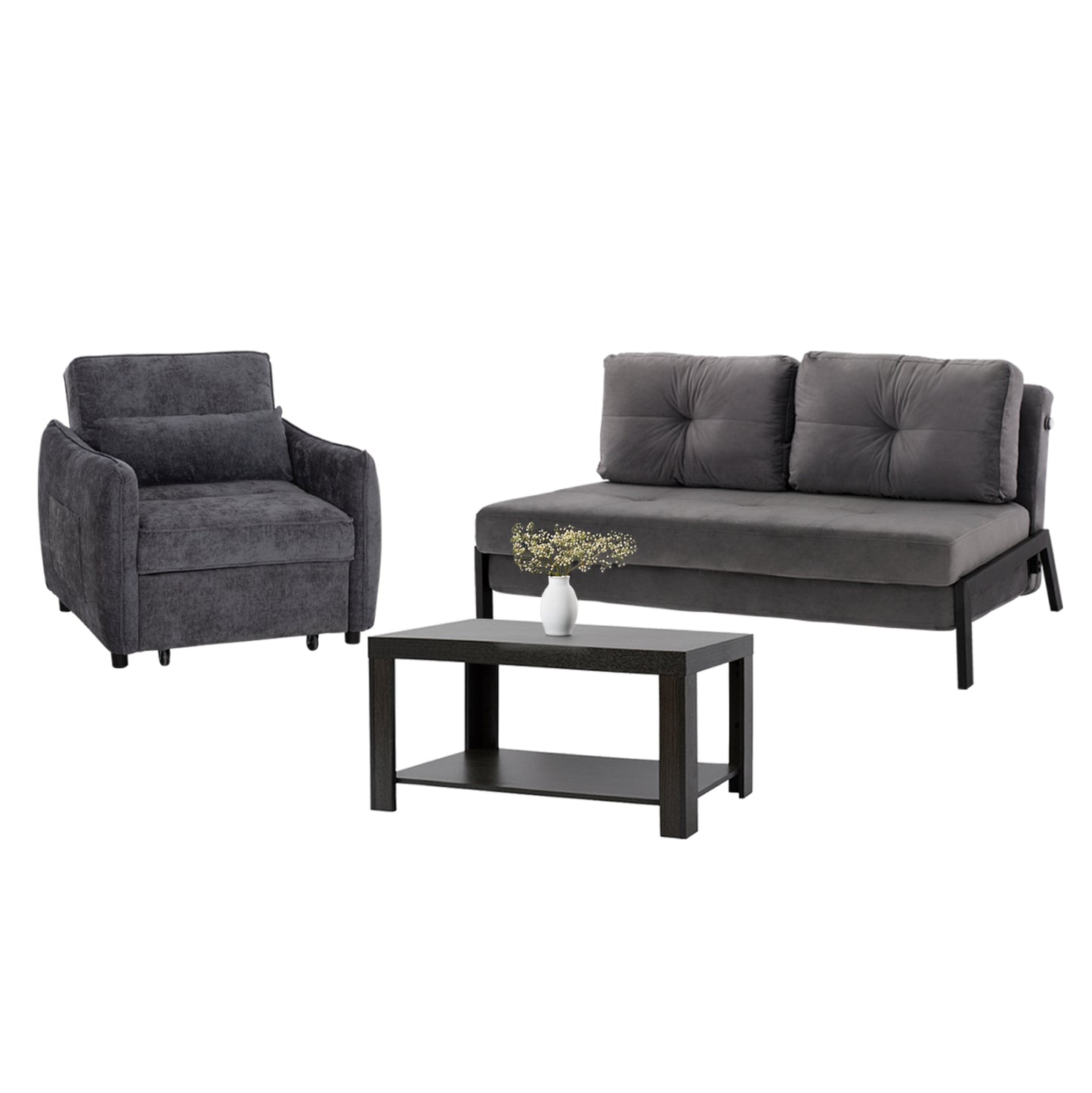 STUDENT LIVING ROOM SET 3PCS HM11386 GREY VELVET & FABRIC--MELAMINE IN ZEBRANO