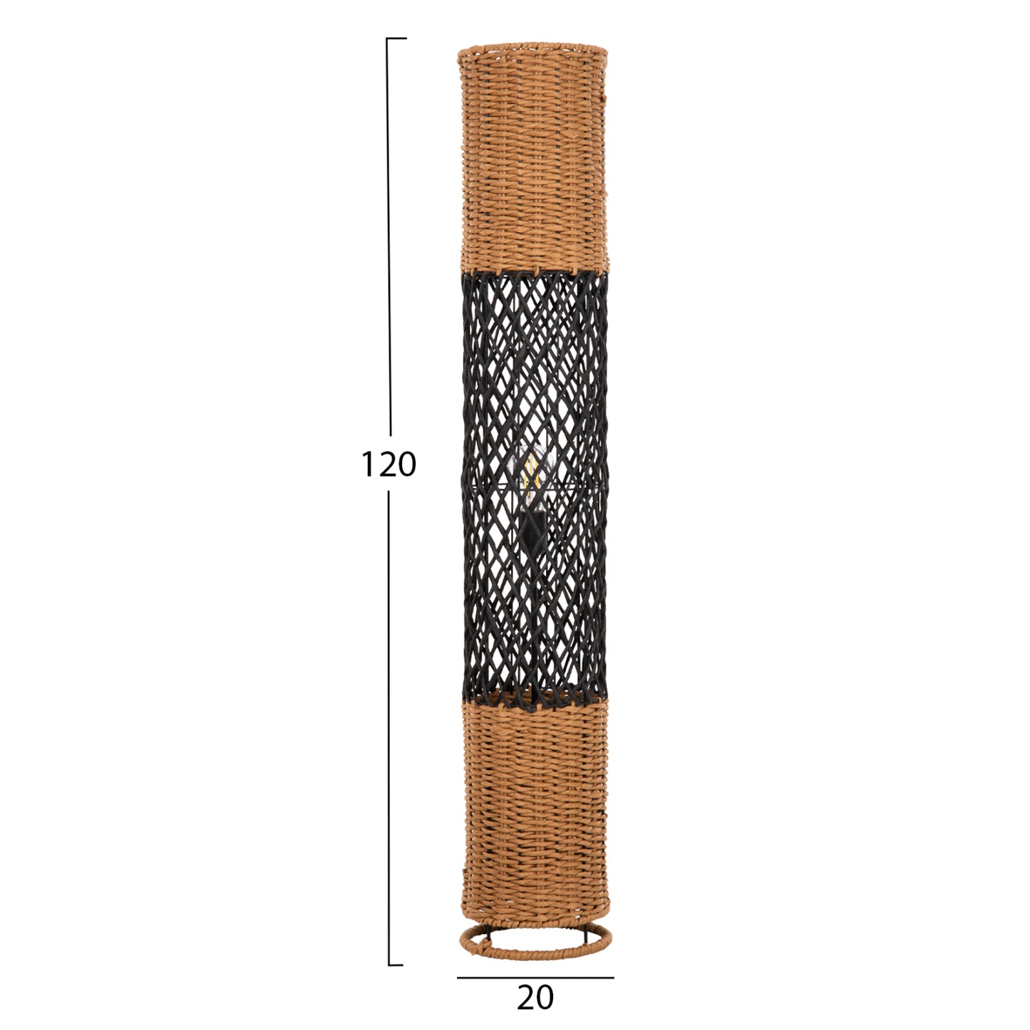 FLOOR STANDING LAMP HM4342 METAL-PAPER ROPE IN SAND BEIGE-BLACK Φ20Χ120Hcm.
