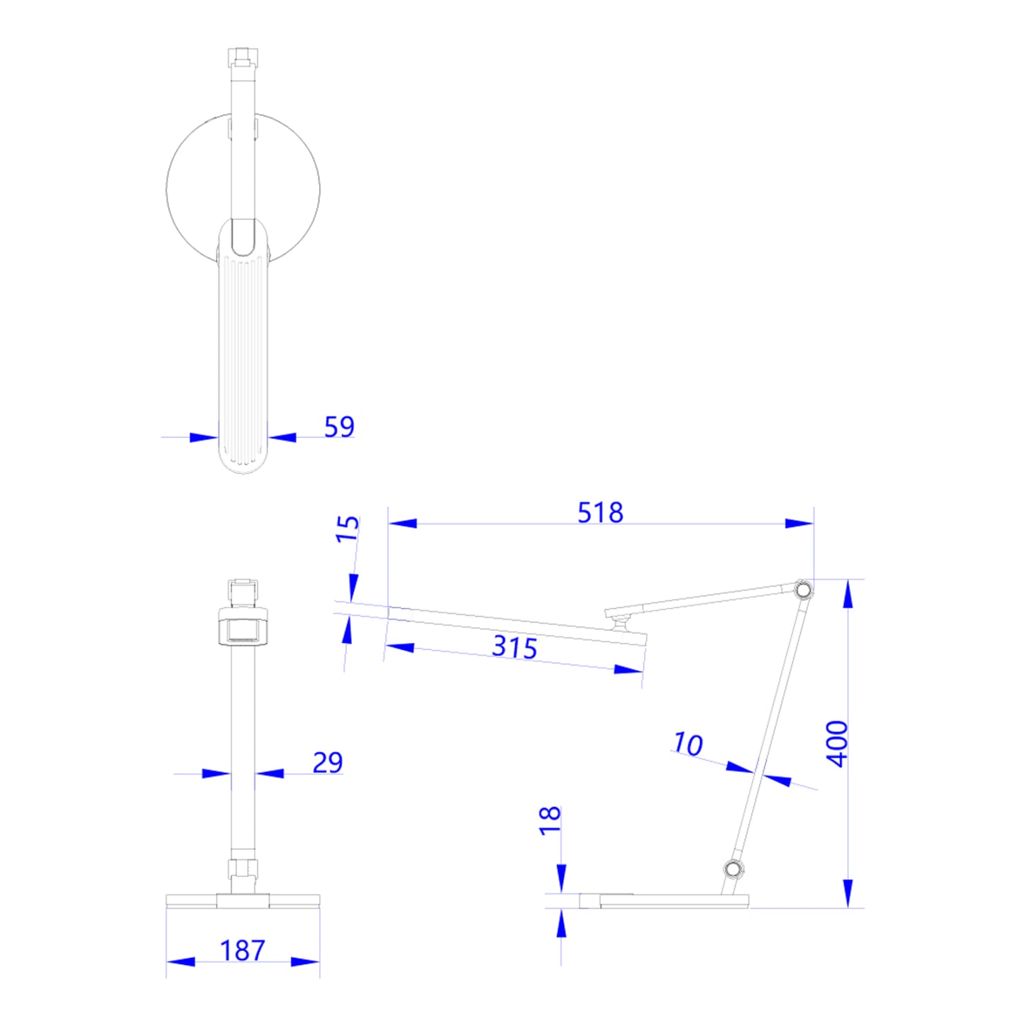 DESK LAMP LED BLAIN PRO HM4454.02 ABS BASE IN BLACK-GREY ALUMINUM ARMS 51,8x40Hcm.