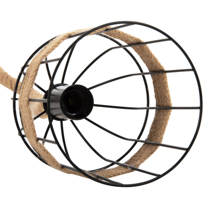CEILING PENDANT 3-LIGHT LUMINAIRE HM4180 BLACK METAL-NATURAL HEMP ROPE 80x14,5x137Hcm.