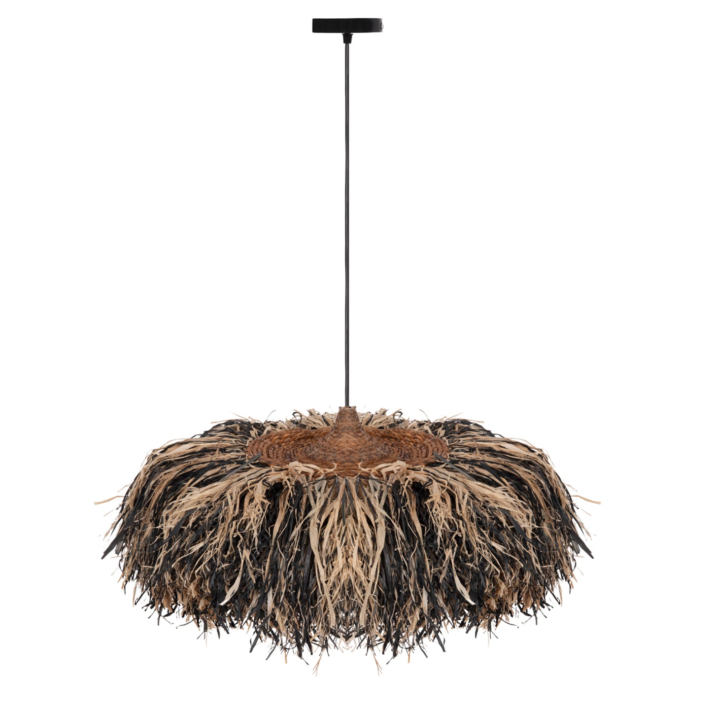 CEILING PENDANT LAMP ORDEM HM4715 SISAL & BANANA FIBERS CAP--BLACK & NATURAL Φ75cm