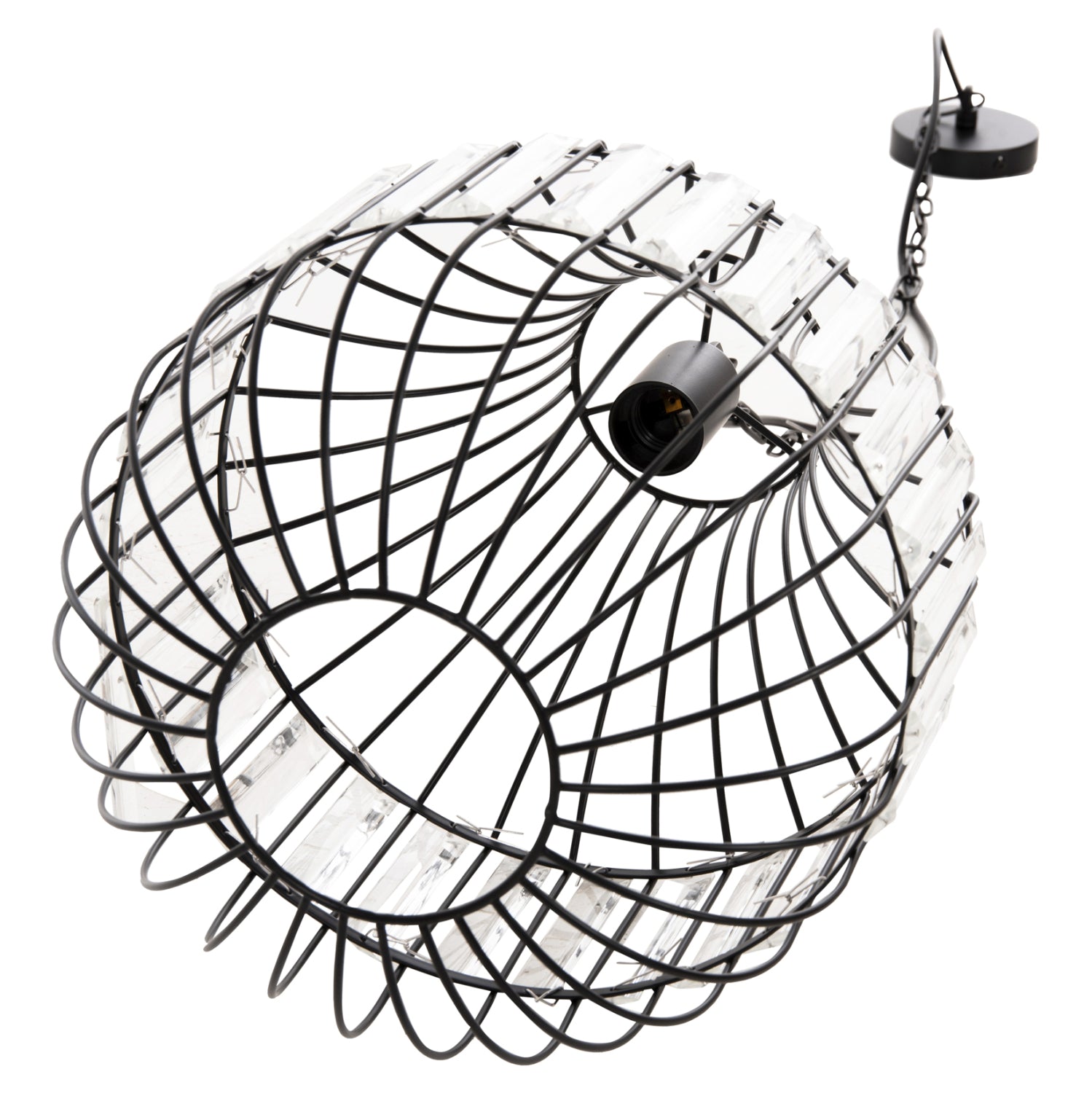 CEILING PENDANT LAMP HM4093 BLACK METAL AND GLASS Φ29x38-137Hcm.