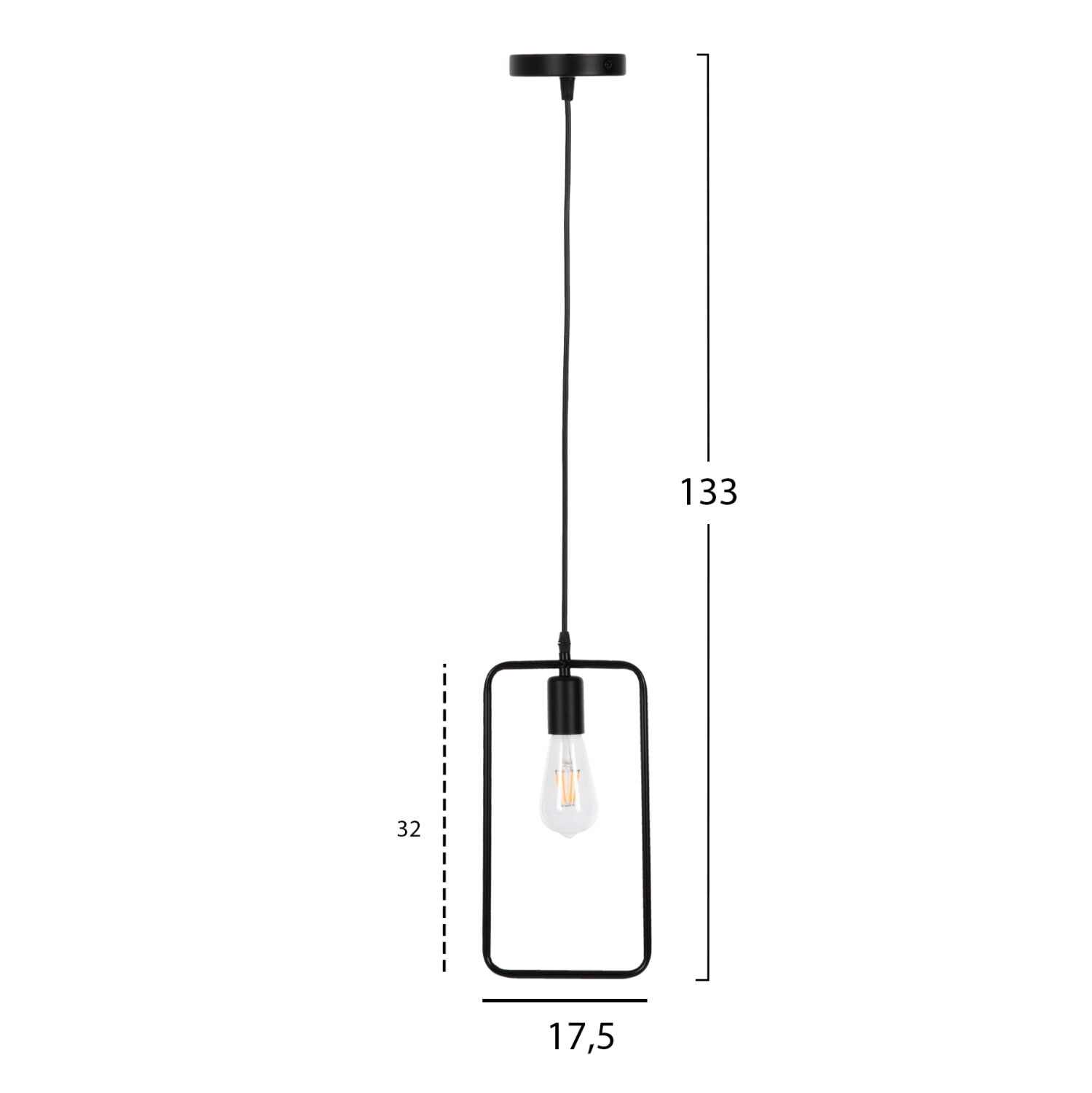 CEILING PENDANT LAMP HM4097 BLACK METAL RECTANGLE 17,5x133H cm.