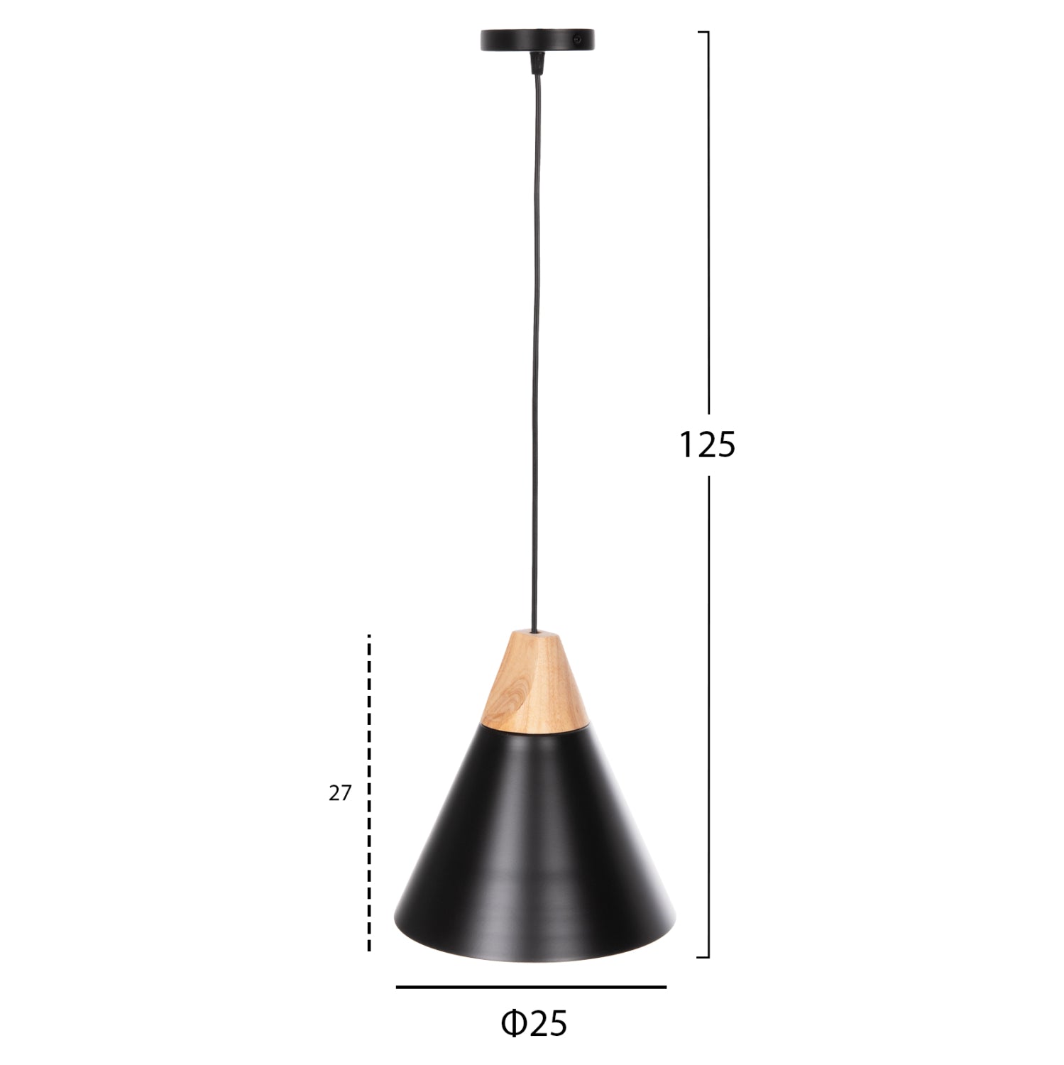 CEILING PENDANT LAMP HM4143 BLACK METAL CAP Φ25x125Hcm.