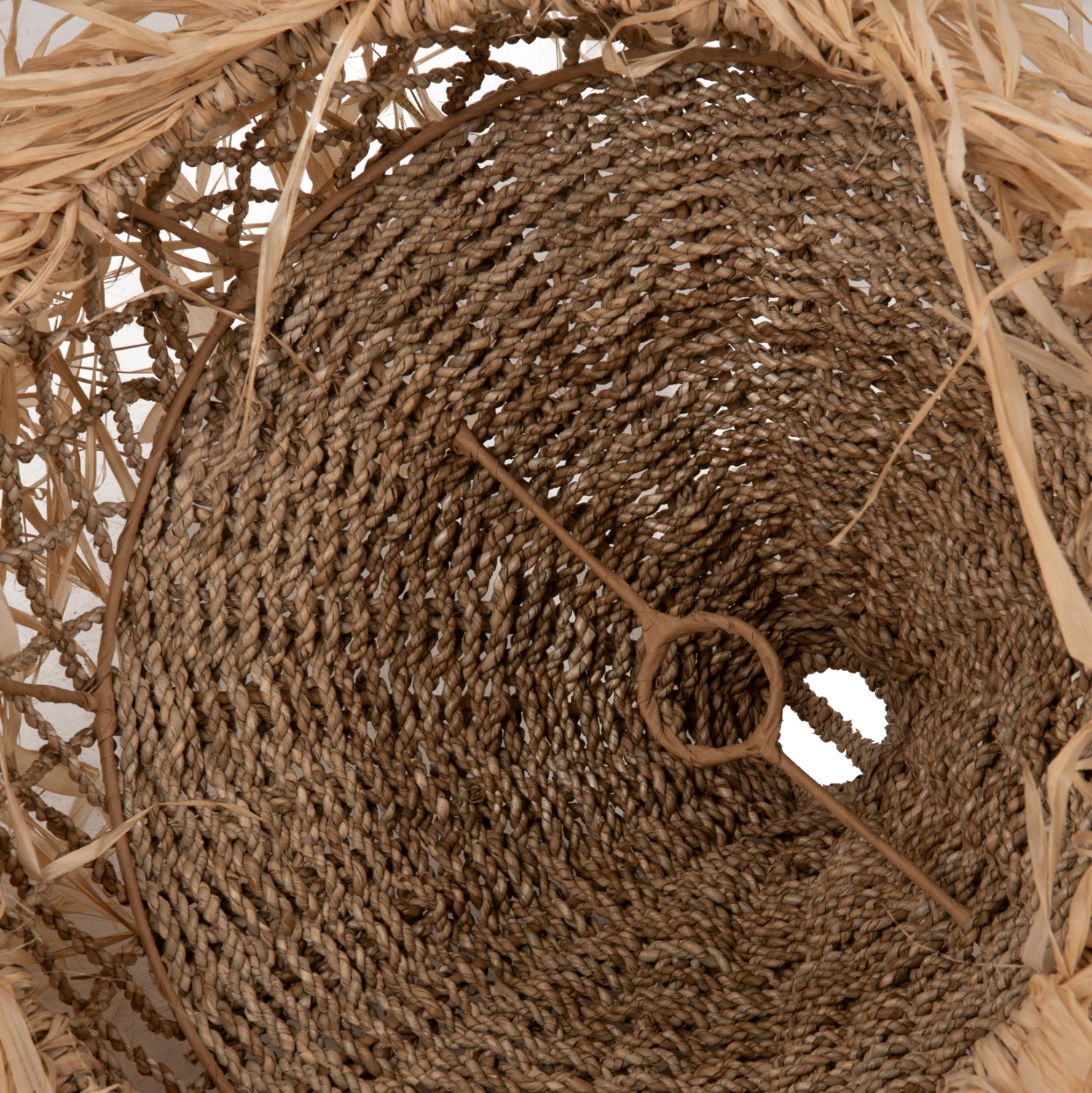 CEILING PENDANT LAMP HM7819 PALM LEAF FIBERS AND SEAGRASS FRINGES IN NATURAL Φ42x34Hcm.
