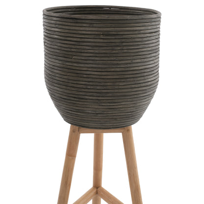 FLOWER POT RATTAN WITH BAMBOO LEGS HM7724 36Χ35Χ95Hcm.NATURAL-GREEN