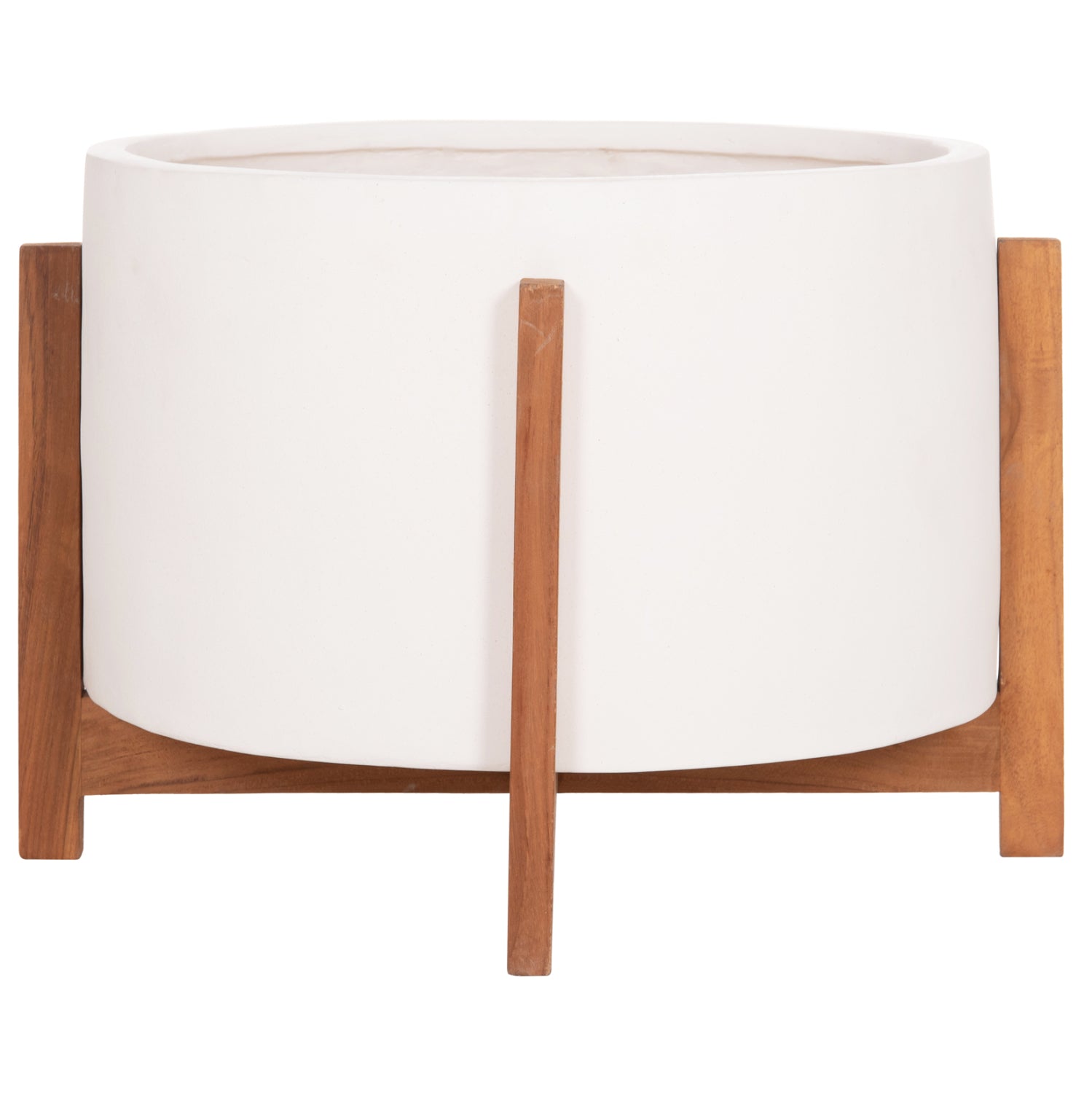 INDOOR POT HOFF HM4682.02L FIBER CEMENT IN WHITE COLOR--TEAK BASE Φ50x35Hcm