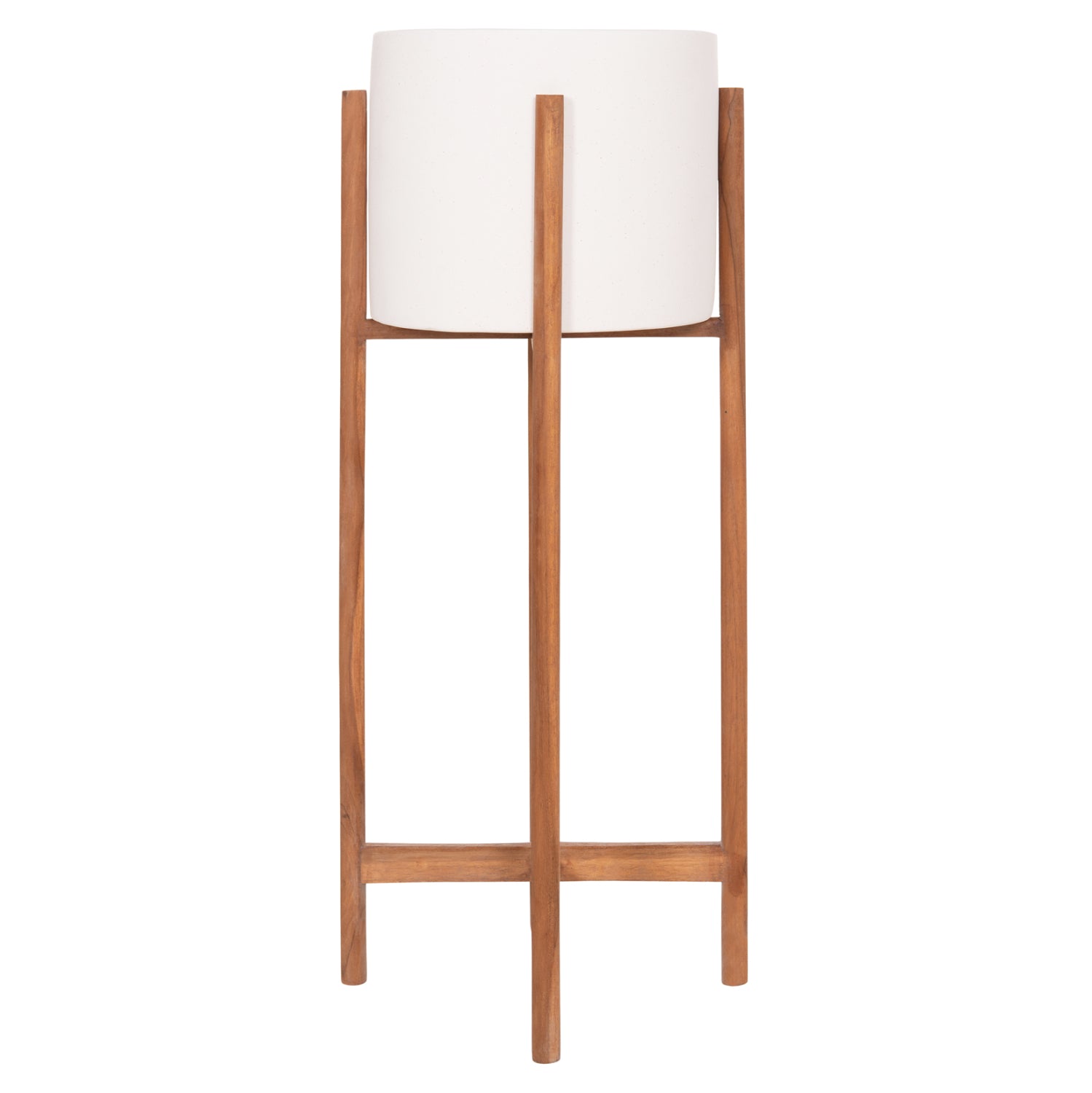 INDOOR POT RENTIL HM4684.02L FIBER CEMENT IN WHITE COLOR--TEAK BASE Φ27x66Hcm