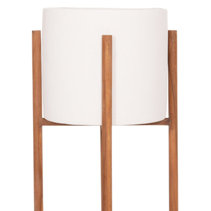 INDOOR POT RENTIL HM4684.02L FIBER CEMENT IN WHITE COLOR--TEAK BASE Φ27x66Hcm