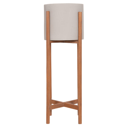 INDOOR POT RENTIL HM4684.03L FIBER CEMENT IN GREY COLOR--TEAK BASE Φ27x66Hcm